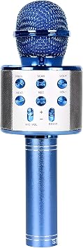 Wireless Bluetooth Karaoke Microphone Portable Handheld Mic Speaker 3-in-1 for All Smartphones Gifts Blue