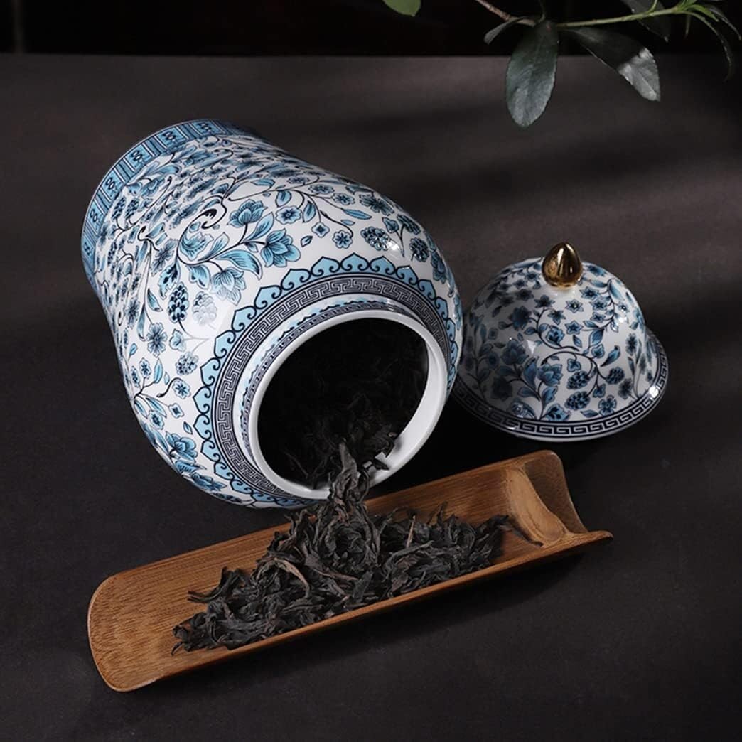Food Storage Jar,Decorative Jar Ginger Jar Vase Decor Retro Ceramic Ginger Jar Vase with Lid Decorative Blue and White Porcelain Jars Temple Jar with Lids Ginger Jars Stora,A-16.5 * 29Cm
