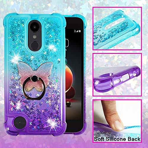 ZASE Design for LG Aristo 3 2 Plus Case, LG Tribute Empire Dynasty, LG Fortune 3 2, LG Rebel 4 3 LTE, LG Zone 4, Phoenix 4 Liquid Glitter Bling Clear Case w/Cute Phone Ring (Gradient Aqua Purple) - Thumbnail 6
