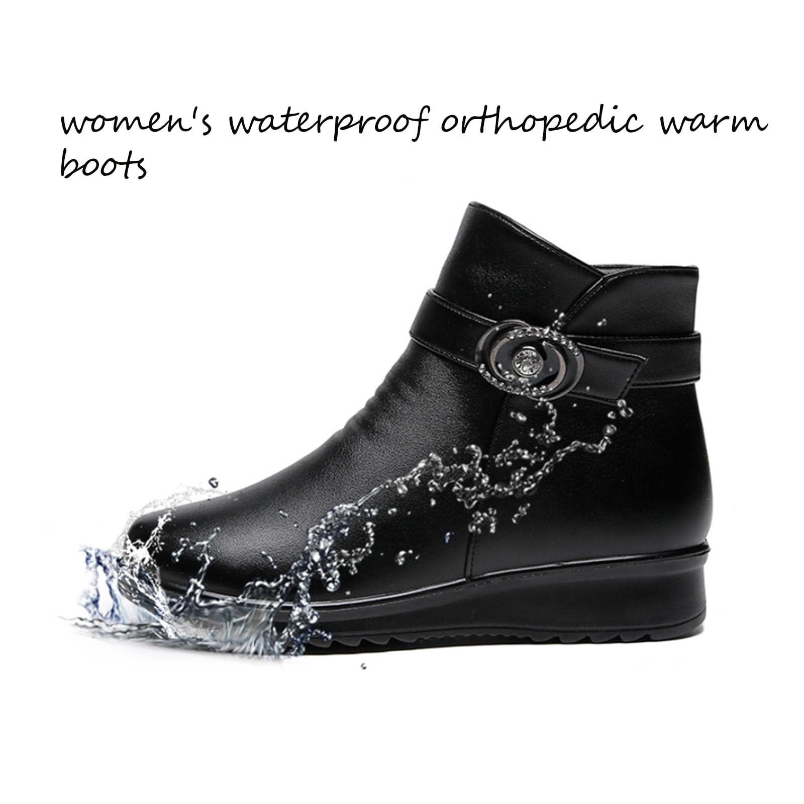 Orthopädische Stiefel für Damen, Metallschnalle, echtes Leder, Wolle, Winter, warm, rutschfest, Plüschfutter, seitlicher Reißverschluss, Stiefeletten