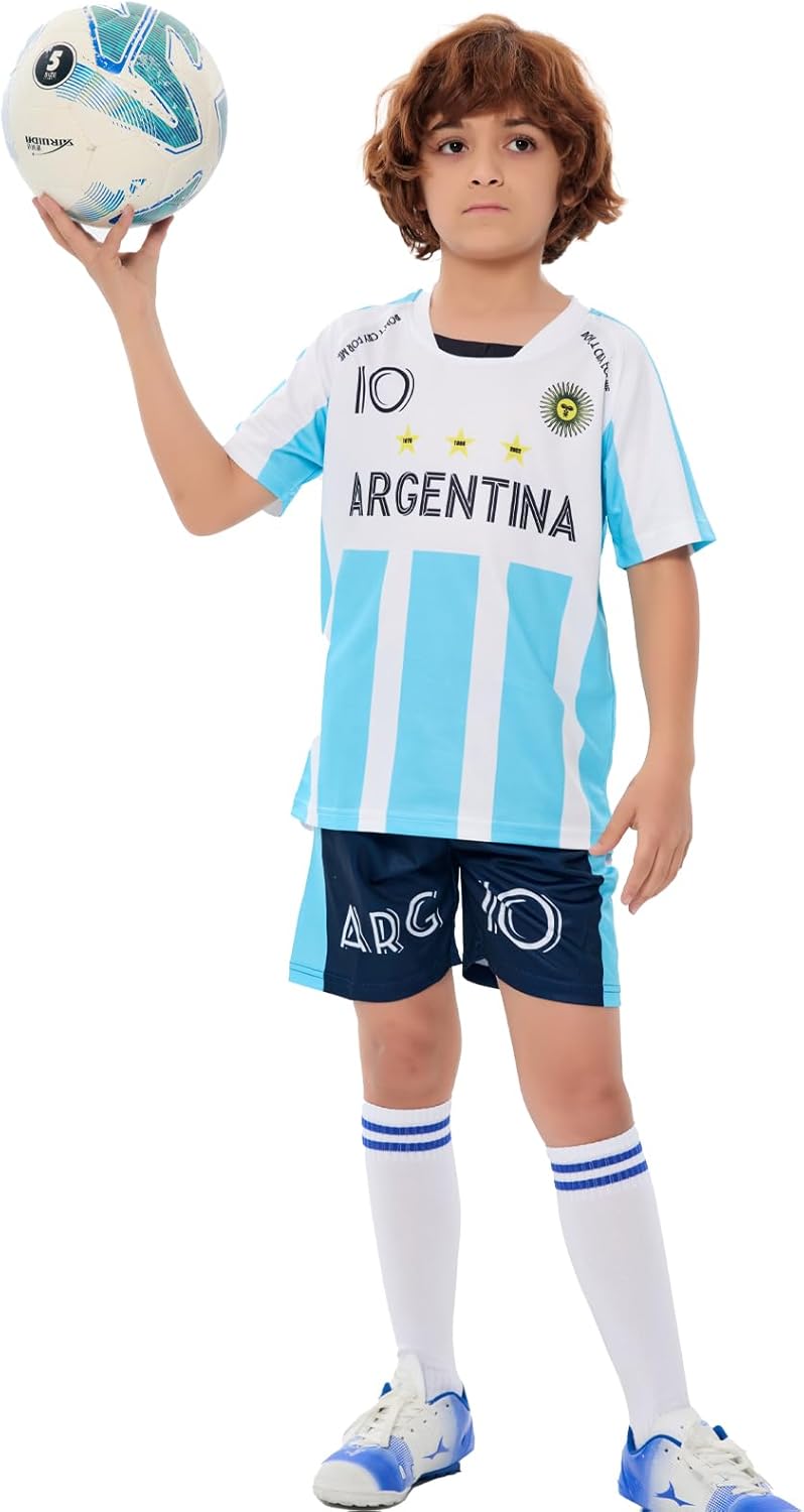 Soccer Jersey Kids #10 National Team Boys&Girls Soccer Shorts Youth Football Practice Jersey/Shirt Set Gift for Soccer Fans - Image 2