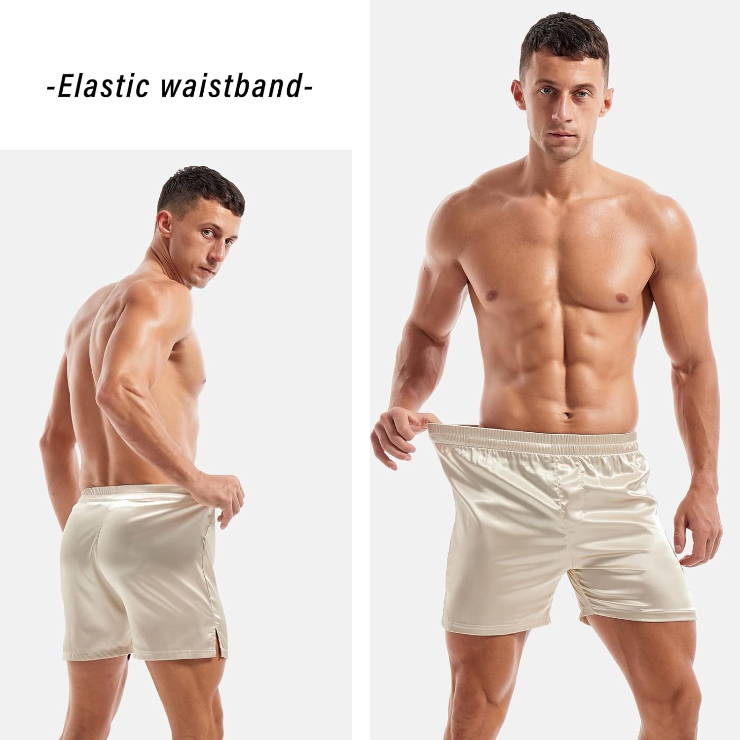 AMY COULEE Mens Satin Boxers Lounge Shorts Solid Color Sleepwear Casual Silky Pajama Shorts - Image 5