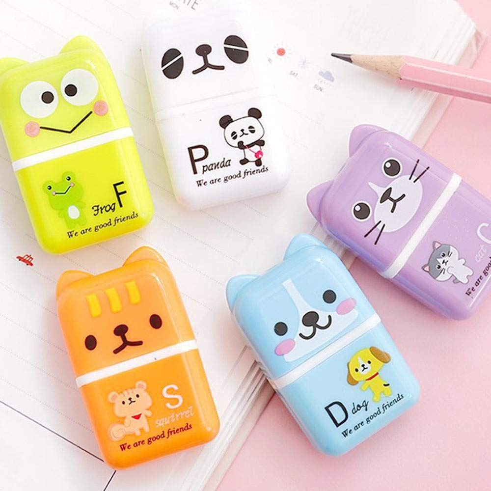 6 Gommes Mignonnes En Forme D'animaux - PVC, Dimensions 4.5x2x1.5 Cm, Pour Enfants, école, Bureau