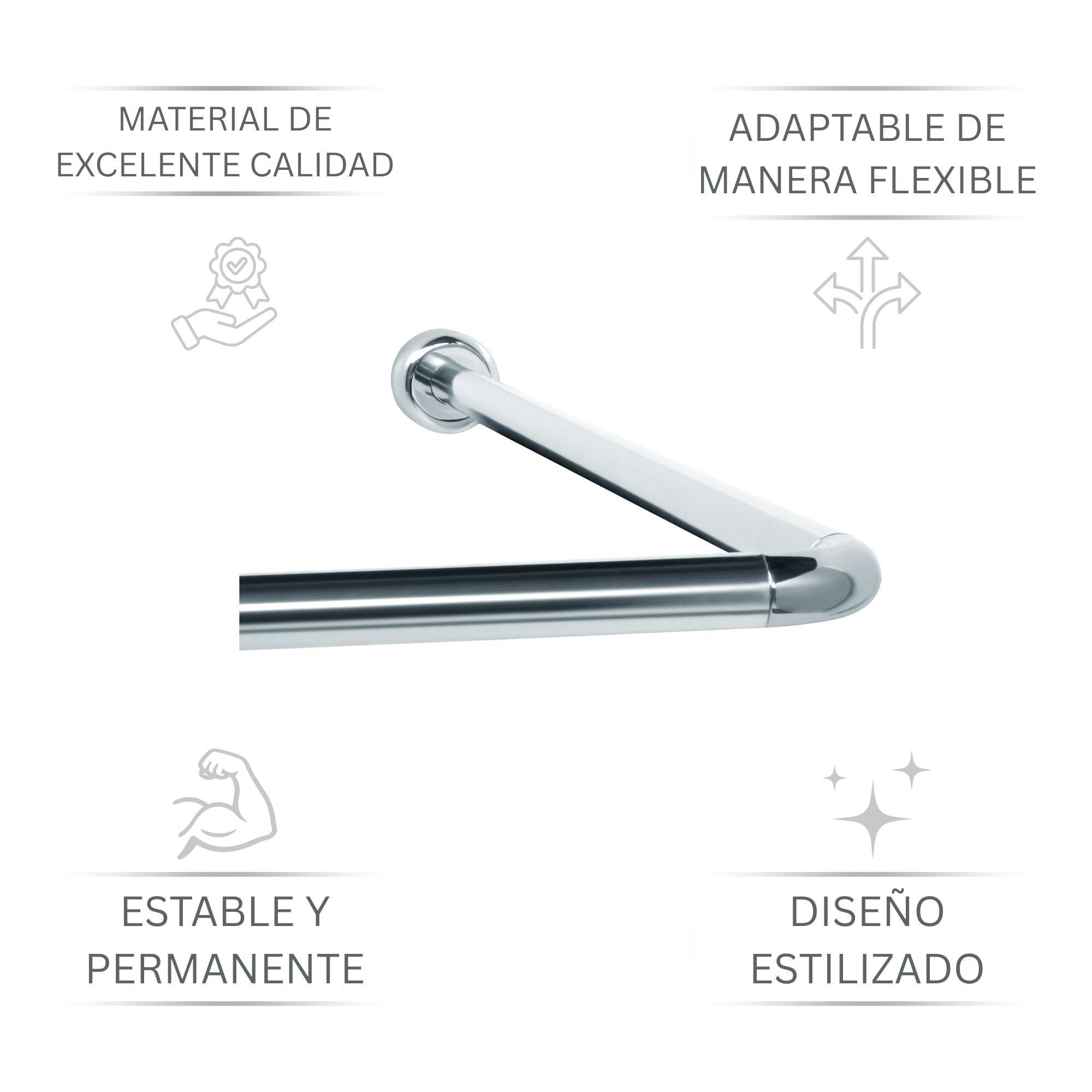 Barra de Cortina de Ducha Angular Universal en L y U – Asta para Ducha y Bañera en Aluminio Antioxidante – Incluye Soporte de Techo (1,50 m) Ajustable