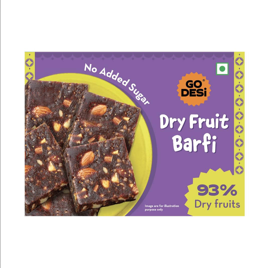 GO DESi - Dry Fruits Barfi | Dates Bar | Anjeer | Khajoor | Nuts | Indian Mithai | Sweets Gift Pack | No Added Sugar | 200 grams