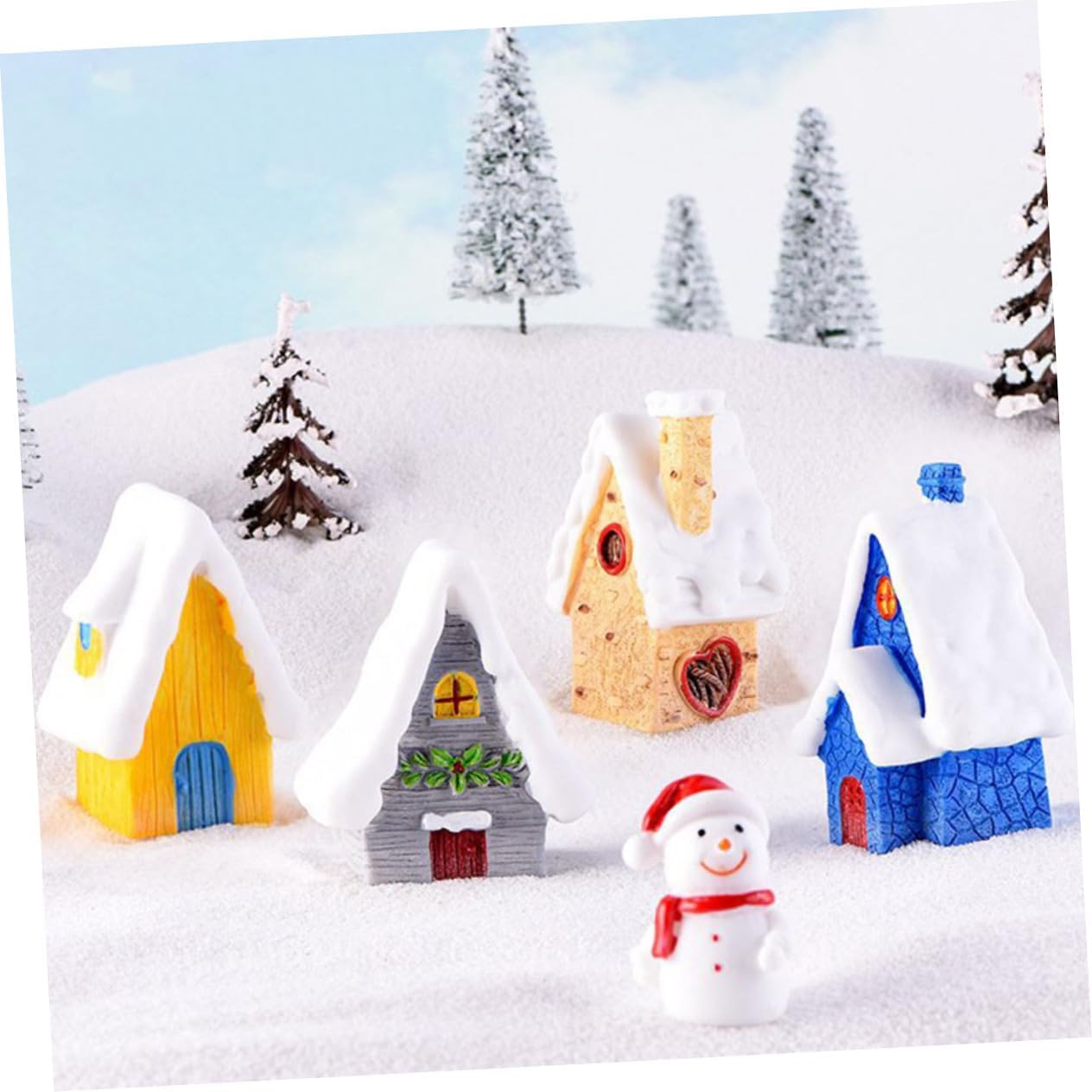 ORFOFE 7pcs Resin Christmas House Ornaments for Desktop Decor Creative Xmas Garden Adornments Safe Resin Material for Holiday Party Decoration