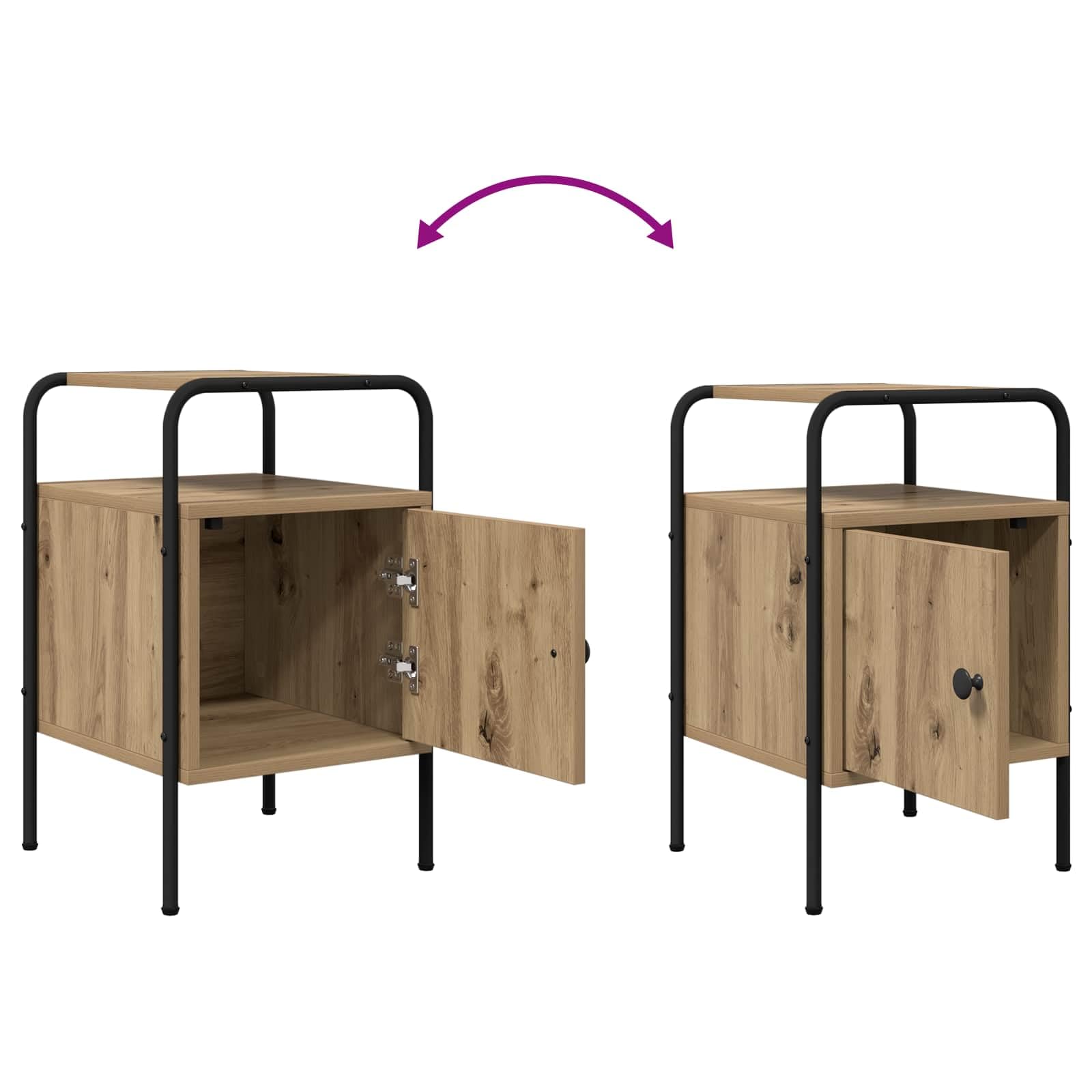 Armadio da Notte 2 pz Rovere Artigianale in Legno ingegnerizzato con Telaio in Acciaio, Mobiletto con Anta e Ripiano, Comodino Salvaspazio per Camera da Letto e Soggiorno