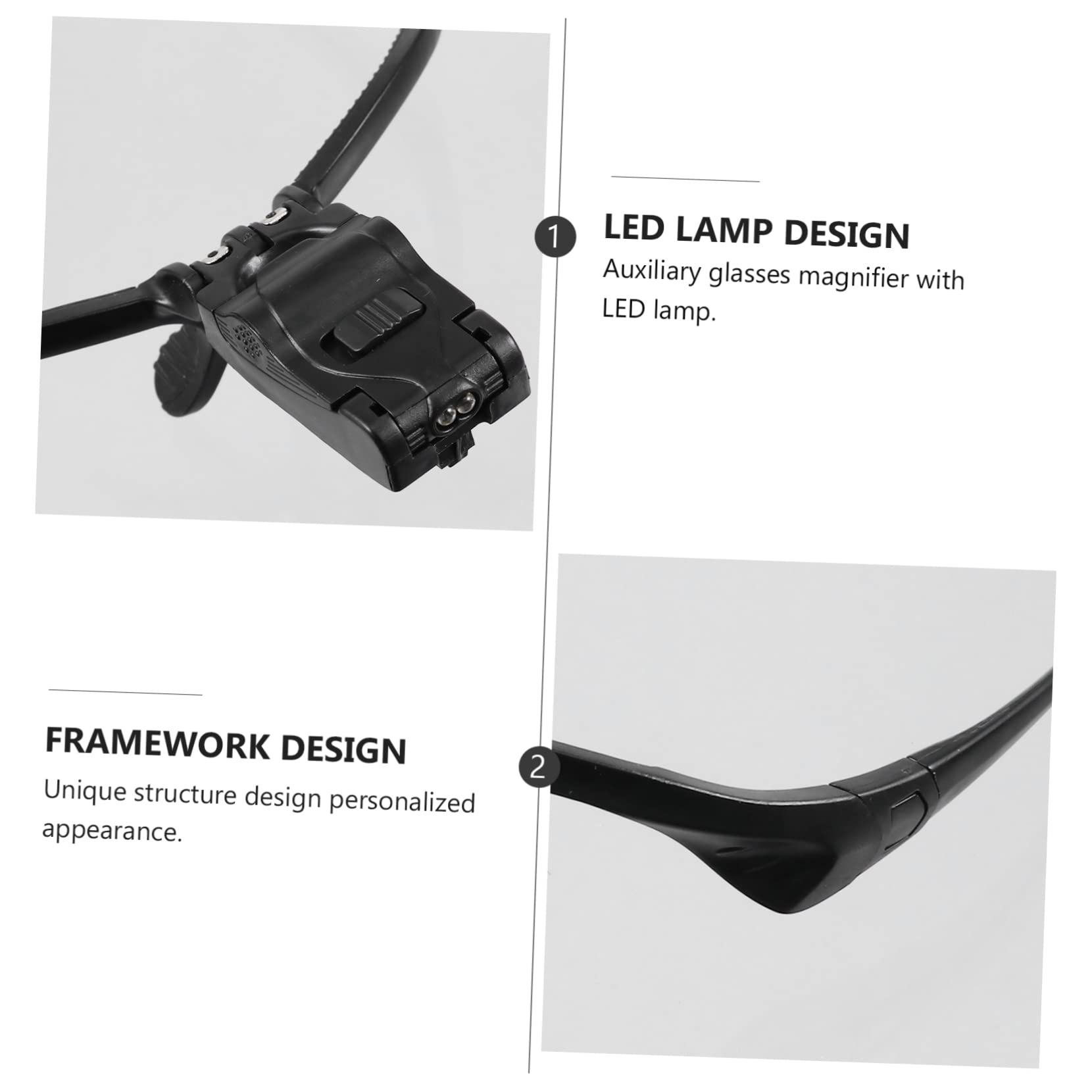 Baluue Zeckenlupe mit 5 Linsen Vergrößerungsbrille LED Licht Kopfhalterung Kunststoff Acryllinse Schwarz für Präzises Arbeiten