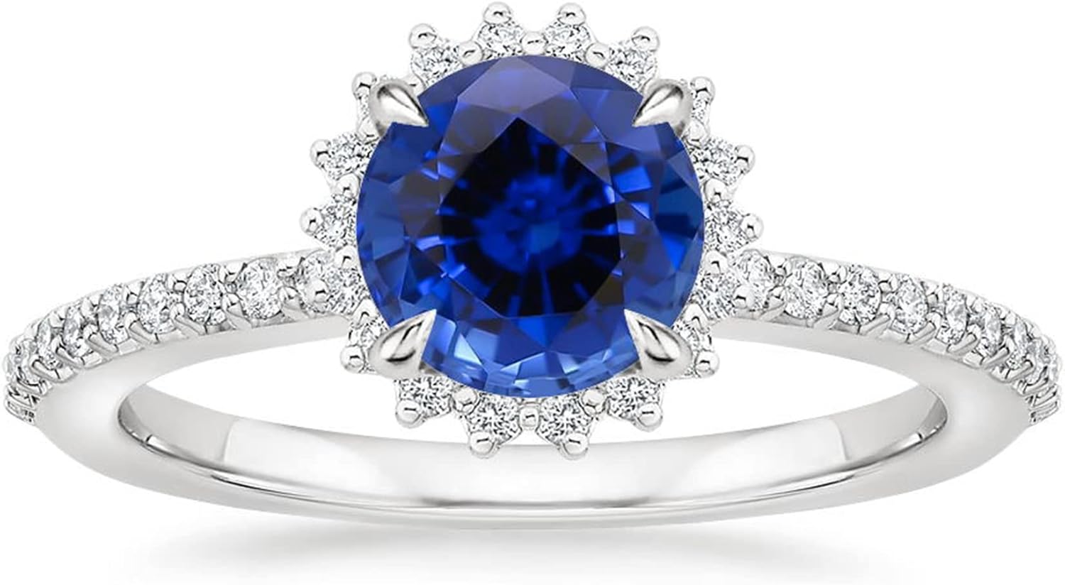 10K 14K 18K Gold Diamond Blue Sapphire Engagement Rings for Women,Created Sapphire Rings With Diamonds Gift for Wife (I2-I3 Clarity)