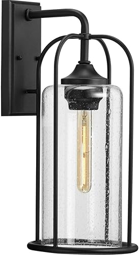 Watch Hill Collection - Farol de pared grande con textura de cristal transparente negro con textura de 1 luz para casa de campo