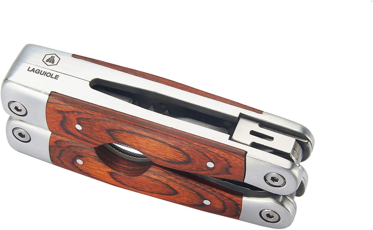 LAGUIOLE - Laguiole 40268486 Multi-Purpose Pliers (8 Functions) in Stainless Steel with Pakkawood Handle and Brown Leather Case