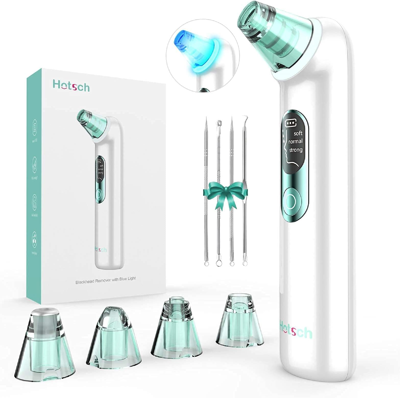 HotschBlackhead Remover Pore Vacuum - Blackhead Removal Tool, Pore Cleaner Electric Acne Extractor Kit, LED Display USB Rechargeable with Upgraded Blue Light 4 Replaceable Suction Probes