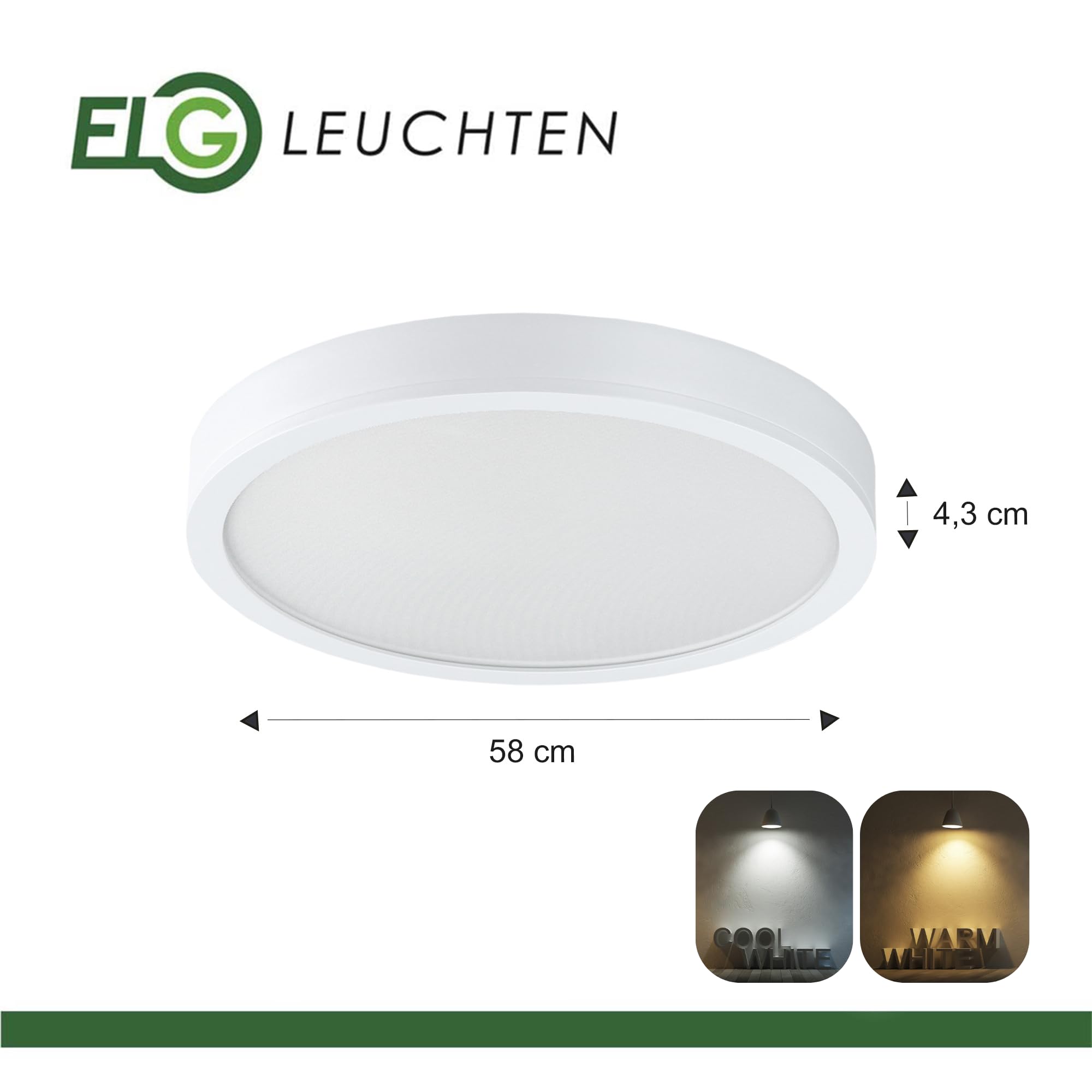 LED Deckenlampe rund mit direktem Licht, Ø580mm, 30-40W, 3609-4812 lm, flach, 3000K/4000K, warmweiße, neutralweiße Lichtfarbe, einstellbar, Lampe, 580x43mm