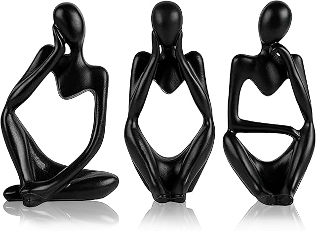 3 Pack Thinker Statue, Black Abstract Sculpture for Home Decor, Resin Statue Modern Living Room Decor, Office Desk Shelf Bookshelf Decor (Black)