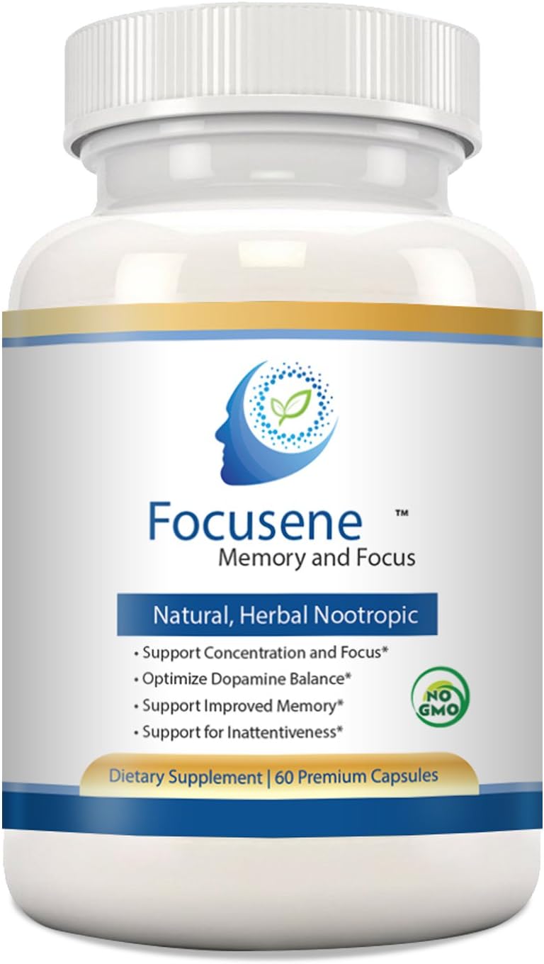 Mental Focus Supplement - Focusene. Caffeine-free brain support supplement for Brain Enhancement, Memory Loss, Focus and Energy. Non-addictive brain boosters. Improve brain function with Nootropics,60 Premium Capsules