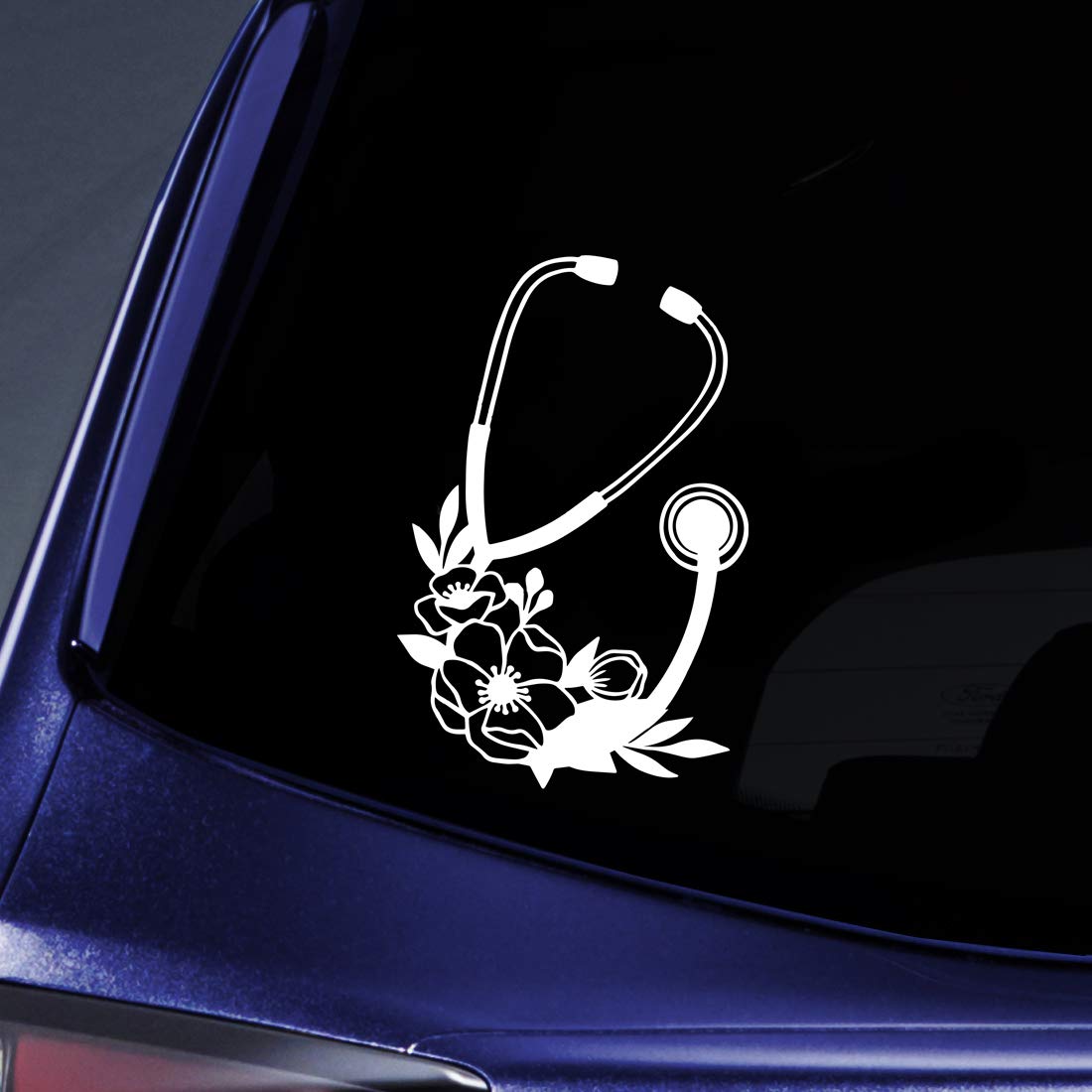 Bargain Max Decals Floral Stethoscope Sticker Decal Notebook Car Laptop 5.5" (White)