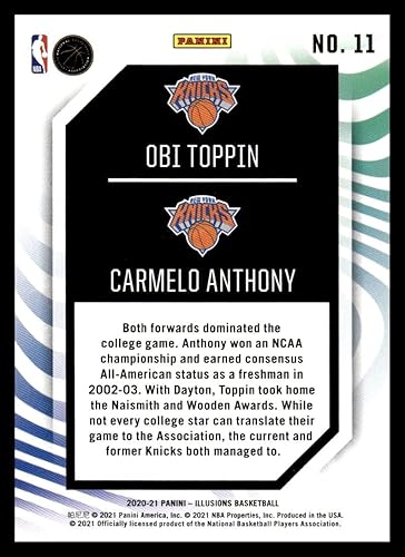 Miniatura 2 de 2020-21 Panini Illusions Rookie Reflections #11 Carmelo AnthonyObi Toppin NM-MT New York Knicks Basketball Trading Card