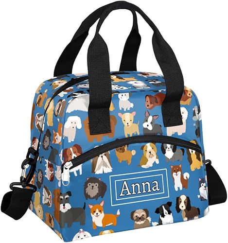 Dog4 - Lonchera personalizada para mujer, bonita bolsa de almuerzo aislada personalizada con tu nombre para niñas, bolsa escolar de picnic