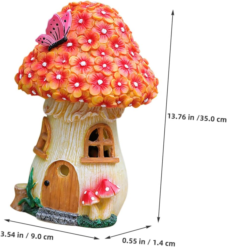 Abaodam Solar Mushroom House Garden Light Outdoor Solar Figurine Lamp for Yard Decor Resin Small Mushroom Statue for Patio and Lawn Lighting