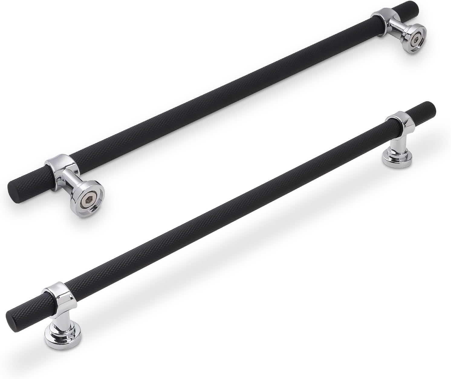 6 Pack 12-5/8 Inch Cabinet Pulls knurled Matte Black and Polished Chrome Kitchen Cabinet Handles Aluminum and Zinc Alloy Drawer Pulls Solid Cabinet Hardware