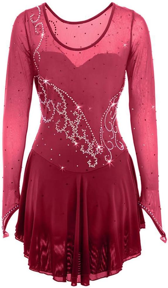 Gradient Ice Figure Skating Suit Girls Roller Skating Costumes Long Sleeve Leotard Competition Activewear