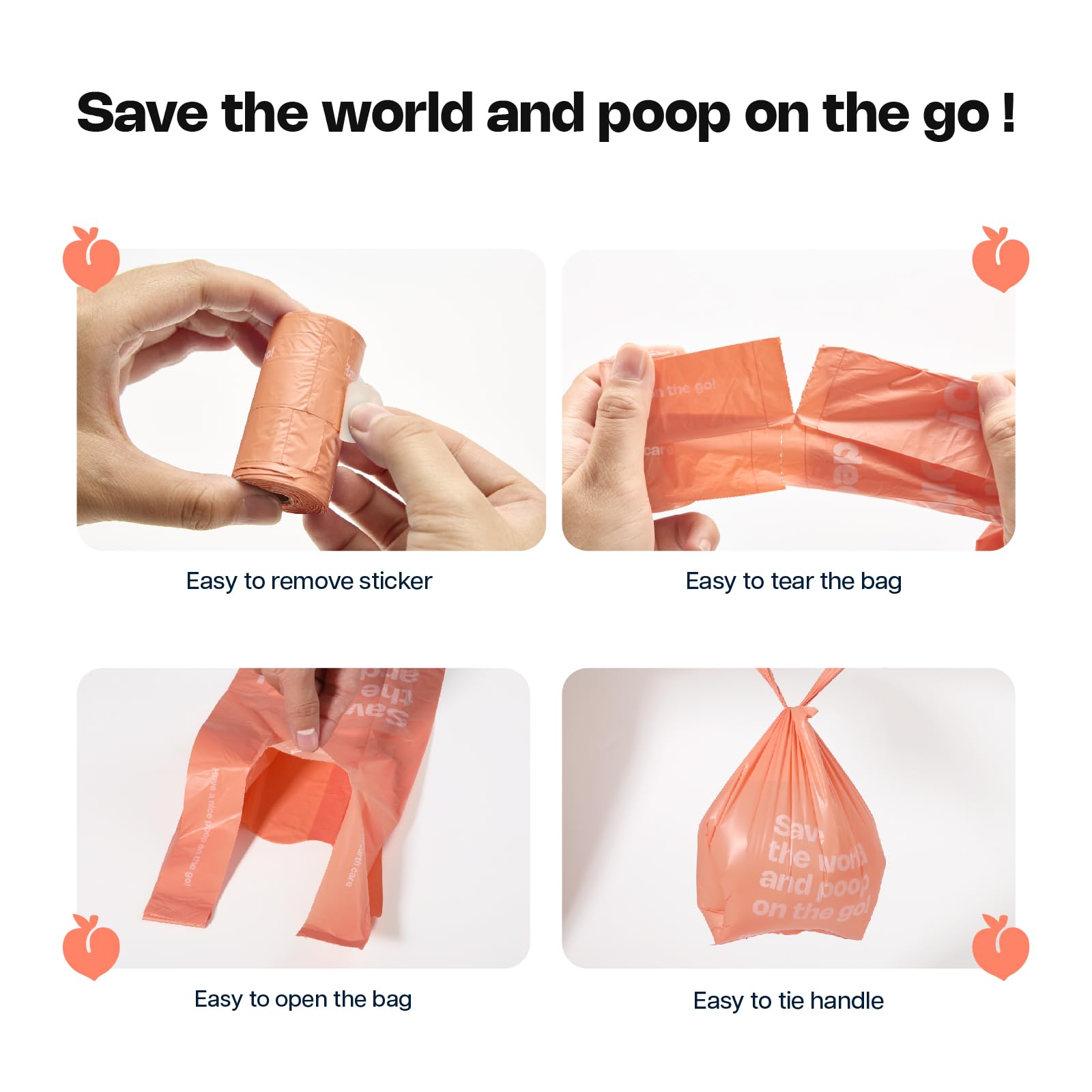 Deo Doo Dog Poop Bags with Handles 30 Rolls 360 Counts Big Sizes Leak Proof and Extra Thick Waste Bags Refill Rolls for Walking Small Medium Large Dogs Cats Litter Peach Scented - Image 4