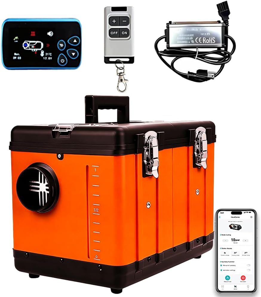 5KW-8KW 1.59Gal Diesel Air Heater - 110V/12V/24V Portable Toolbox Design with Auto Start-Stop,Altitude Mode, App Control & Auto Ventilation for Cars Trucks RV Campers Tent Garage Home (Orange)