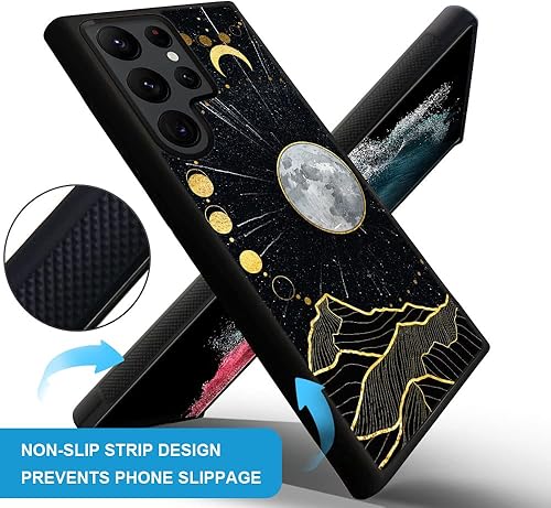 Miniatura 3 de DJSOK Funda compatible con Samsung Galaxy S22 Ultra, diseño de luna dorada, diseño de luna dorada+funda protectora de silicona suave