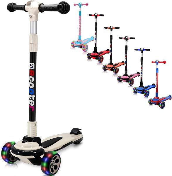 3 Wheels Kick Scooter for Kids Teens Ages 6-18 Years Extral Wide Deck 4 Adjustable Height and Foldable Handlebar LED Fla