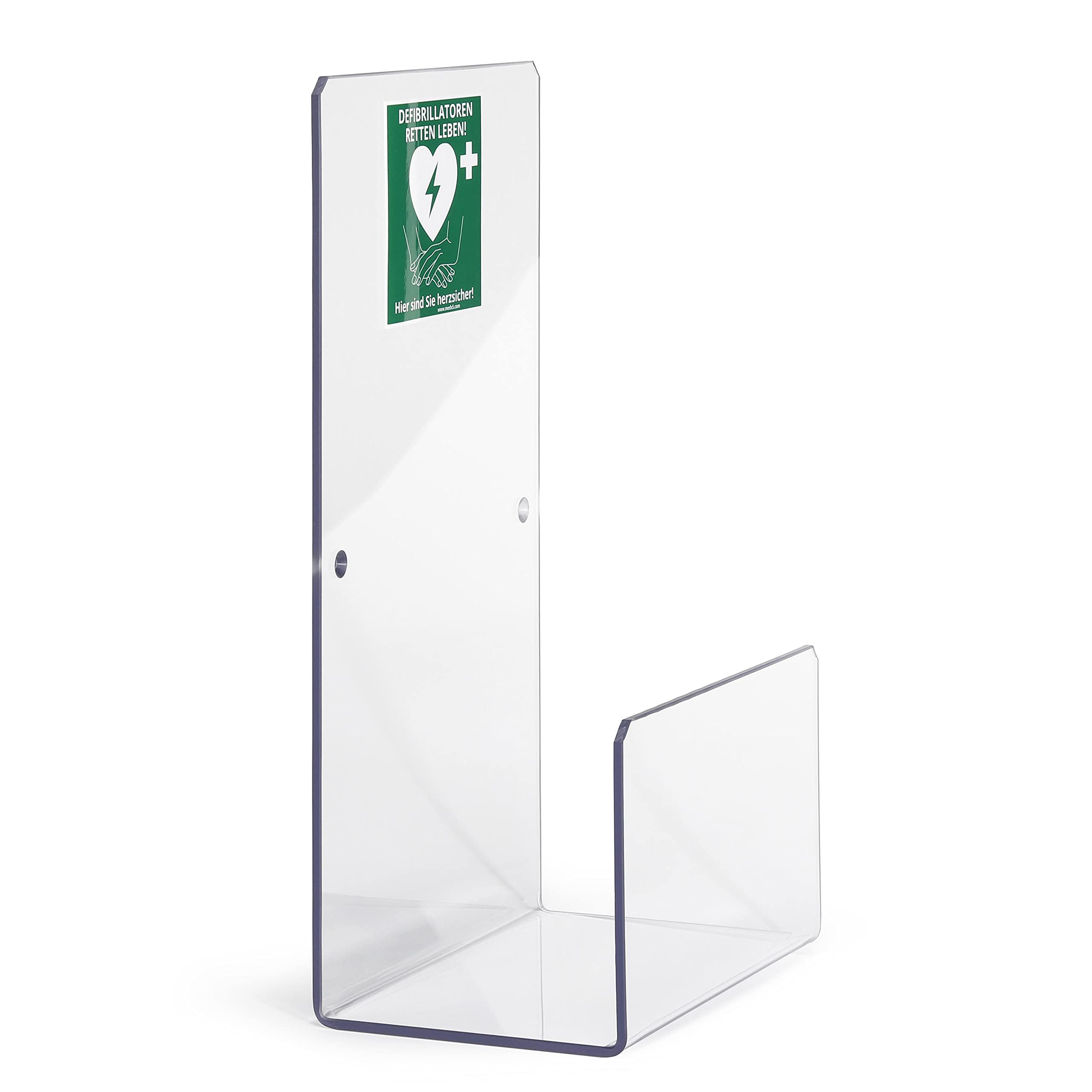 MedX5 Universal Acrylglas Defibrillator Wandhalterung für Innenbereiche mit Defi-Standortschild