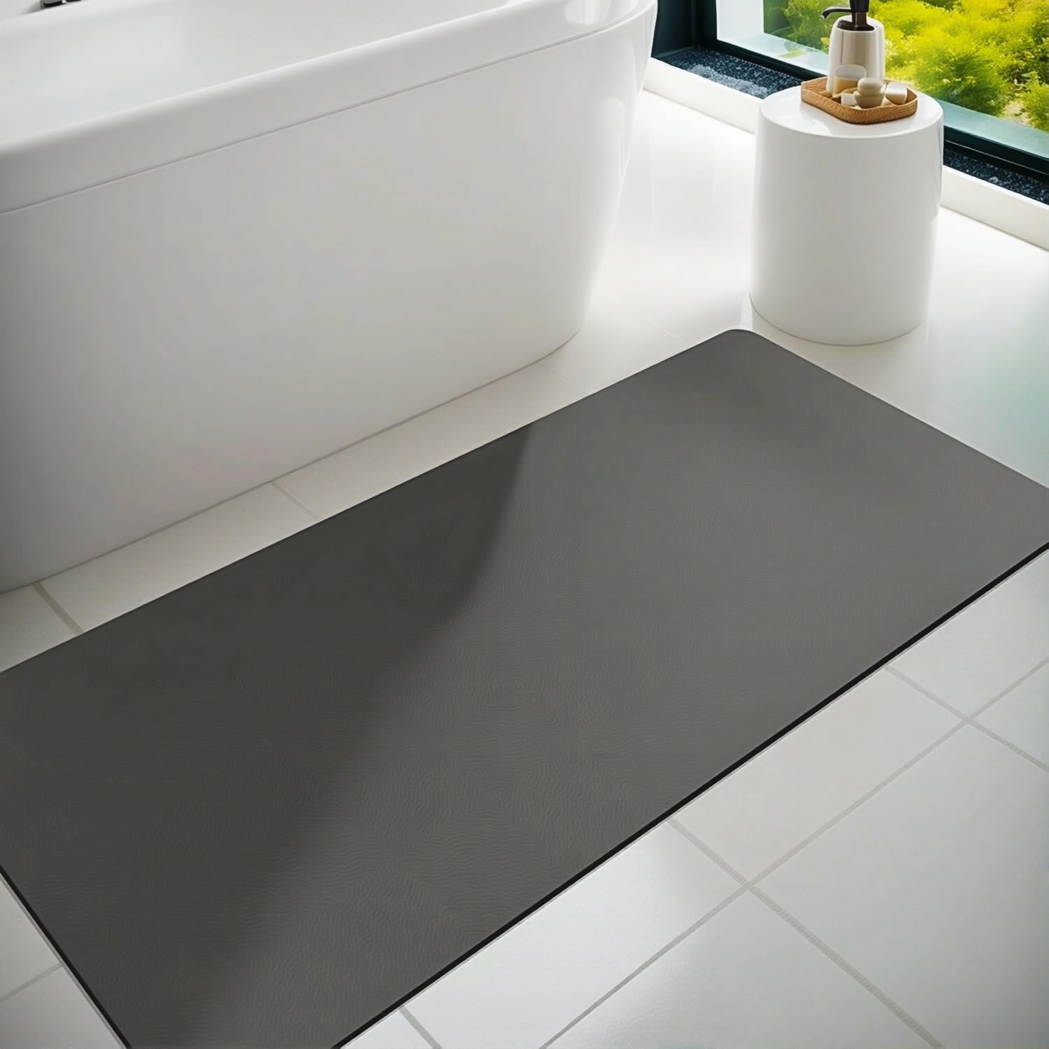 Dolic Bath Mat Bathroom Rugs Rubber Non-Slip Thin Bathroom Mat Absorbent Quick Dry Bath Rug for Floor Bathmat Shower Rug for Outside Bathtub Shower Room(Dark Grey 43 x 120 cm)