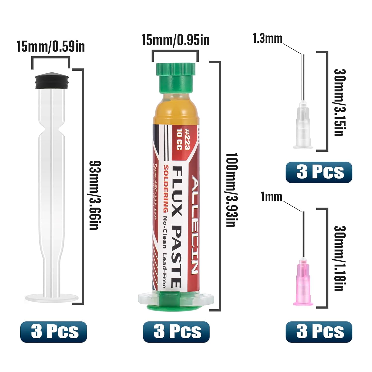No Clean Soldering Flux 223 10CC High viscosity Electronics Solder Fluxes Paste Syringe 10mL for Circuit Boards and Copper Electrical Wire with Needle Dispensing Tool (Pack of 3Pcs)