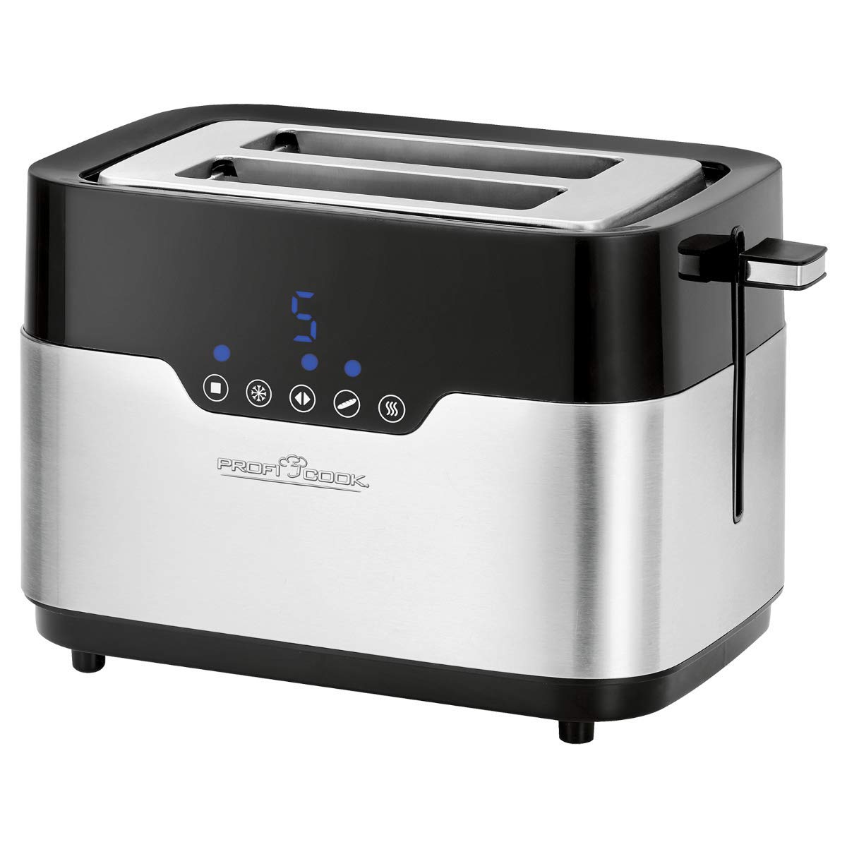 ProfiCook PC-TA 1170 Tostapane a 2 dischi, Sensor Touch, portapane, cassetto delle briciole, funzione di centraggio, spazio salvaspazio, 7 livelli di abbronzatura, acciaio inox nero