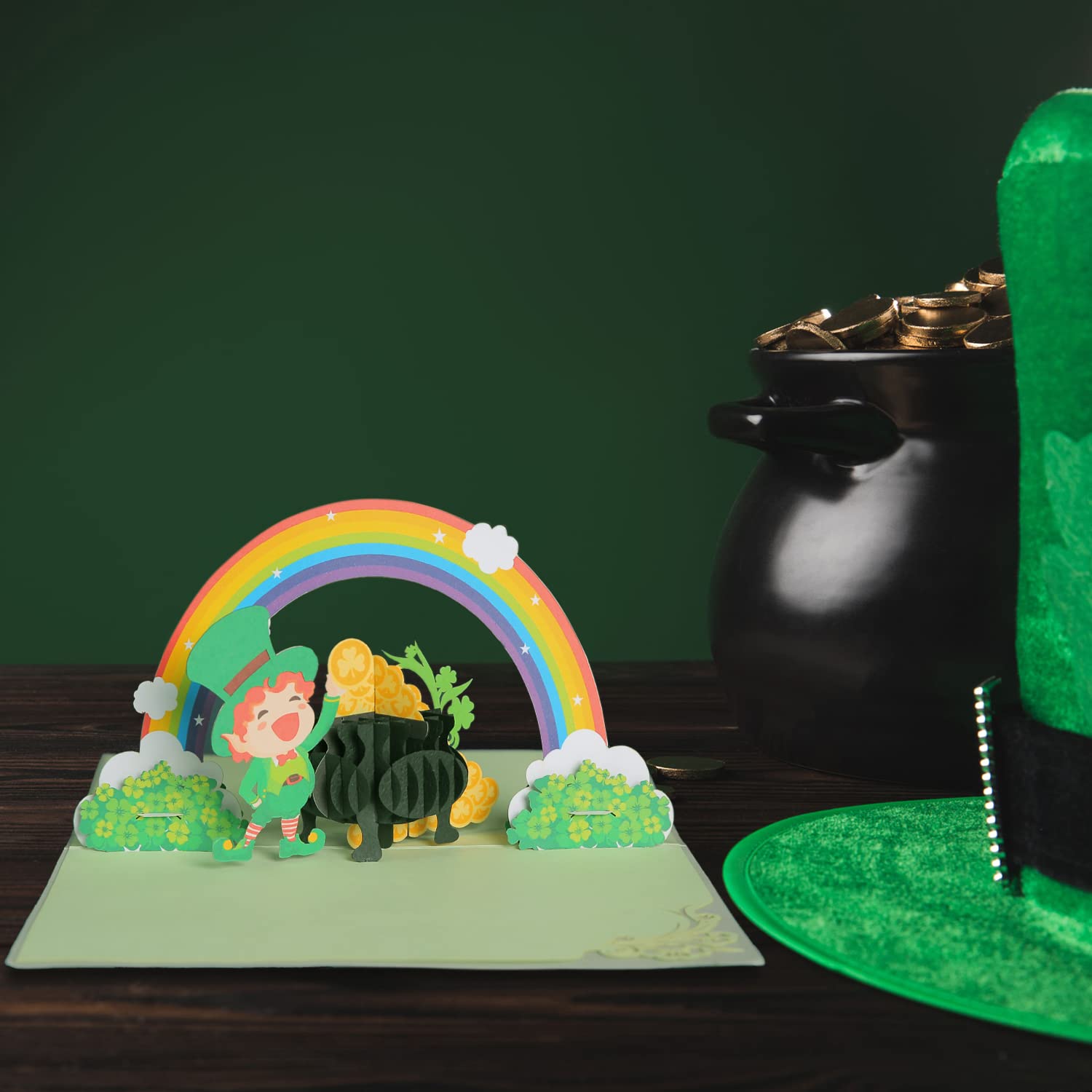 St. Patrick's Day Pop-Up-Karte – 3D Kleeblatt-Design Mit Kobolden, Perfekt Zum Verschicken Oder Als Dekoration