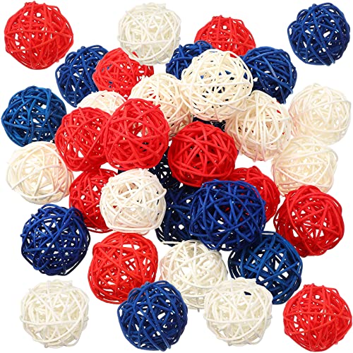 30 Pcs Patriotic Rattan Balls 4Th Of July Decorative Balls For Bowl 1.8 Inch Red White And Blue Table Wicker Balls For Decorating Bowl Filler Vase Filler Spheres For Table Independence Day Home Decor #TOP21