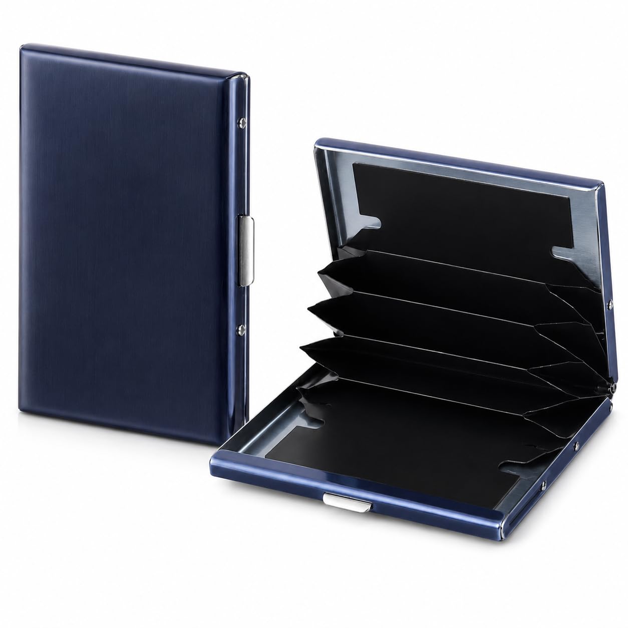 enzo laurent Black Metal Card Holder Wallet, RFID Protected Credit Card Case, Slim Aluminum Business Card Organizer, Pocket Size Hard Shell Wallet (Navy Blue)-picture-11