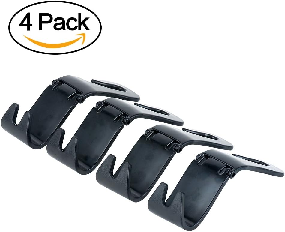 Car Hooks, LOUFIMIDON 4-Pack Strong Durable Car Seat Back Headrest Hooks Vehicle Storage Holder Hooks for Bags Clothing (Black2)