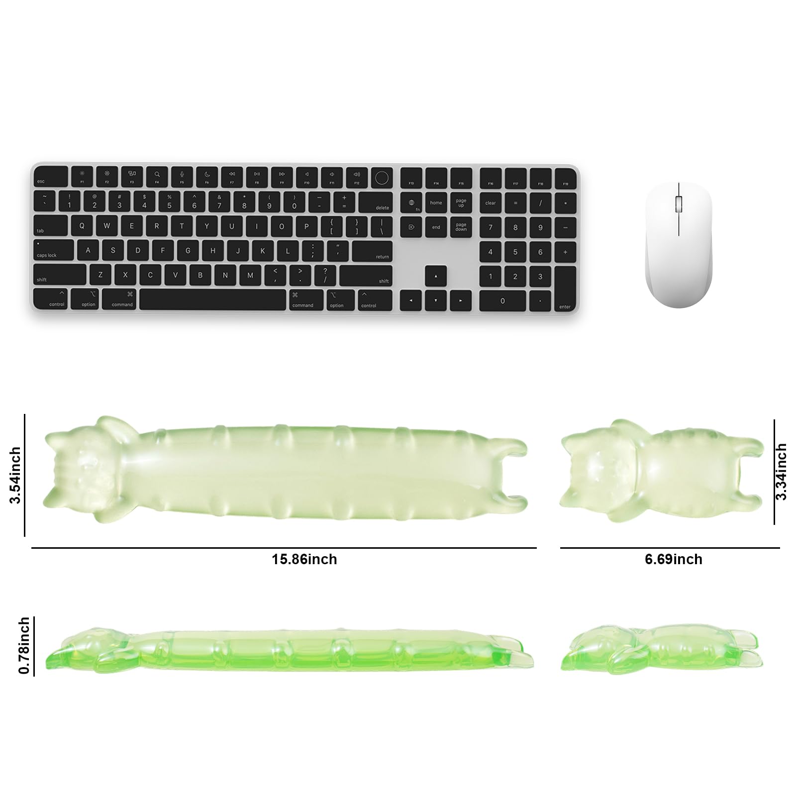 Juego de reposamuñecas de gel para teclado y ratón, reposamuñecas de gato transparente verde
