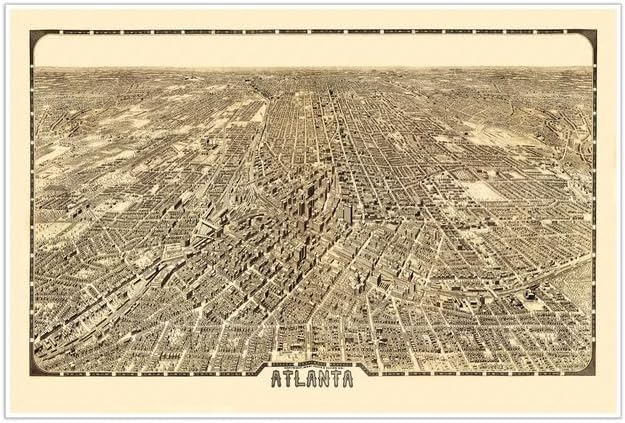 Antiguos Maps Panoramic Illustrated Pictorial City Street Guide of Atlanta, Georgia by Foote and Davies Company circa 1919 | Art Print Poster Vintage Wall Decor | 24 x 36 inches (610 x 915 mm)