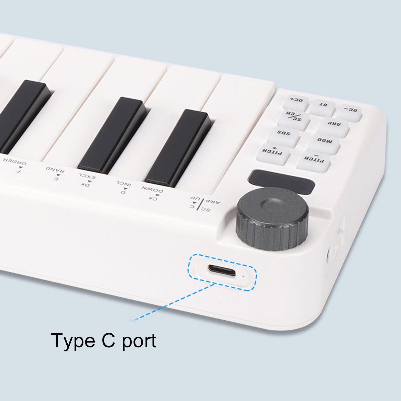 Controlador de Teclado MIDI con 25 Teclas Sensibles, Alimentado por USB, Conexión Inalámbrica, Diseño Portátil para Músicos y Productores