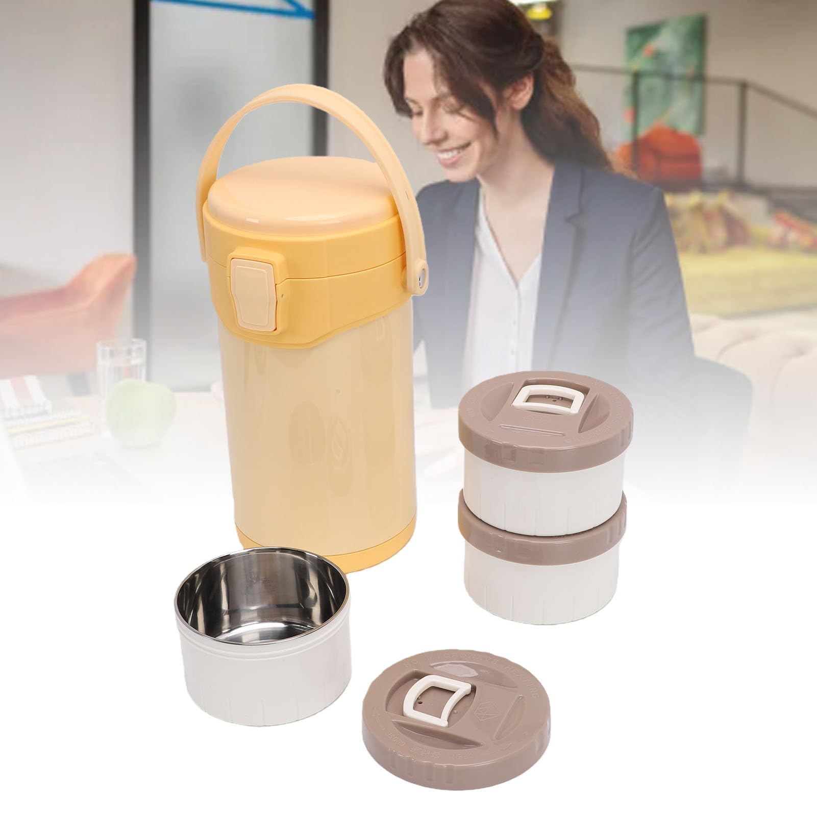 Aislada, Contenedor de Alimentos Apilable de Acero Inoxidable con Mecanismo de Bloqueo a Prueba de Fugas y Asa Portátil, para Oficina, Escuela, Trabajo y Estudiantes