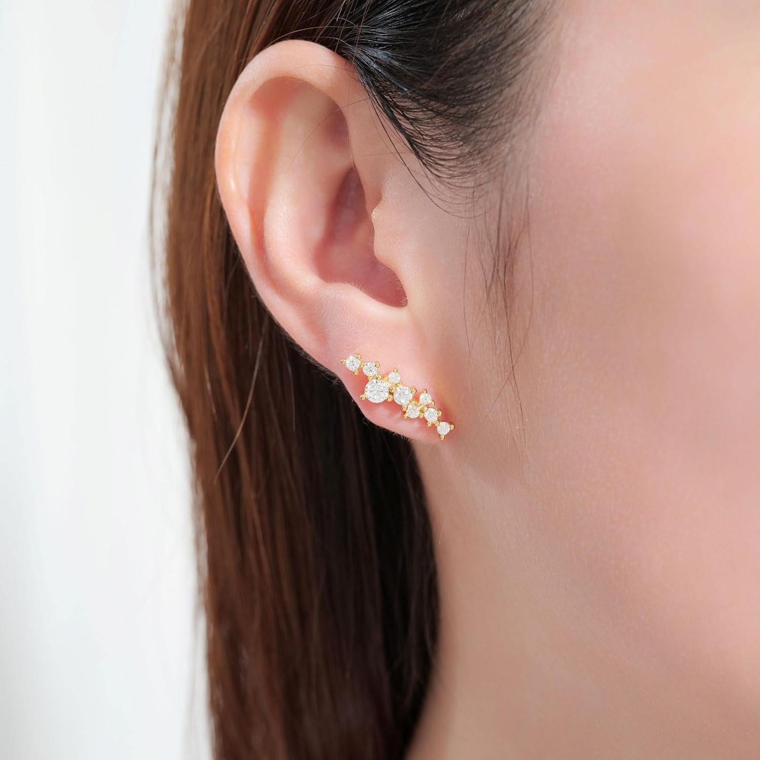 Moissanite Crawler Stud Earrings for Women 925 Sterling Silver with 18K White Gold Plating Moissanite Climber Earring for women Dainty Hypoallergenic Jewelry Christmas Anniversary Birthday Gifts - Image 7