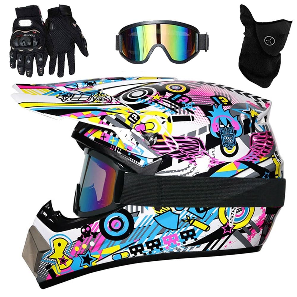 Casco da Motocross Per Bambini, Casco da Cross Per Fuoristrada, con Occhiali, Guanti E Maschera, Omologato DOT