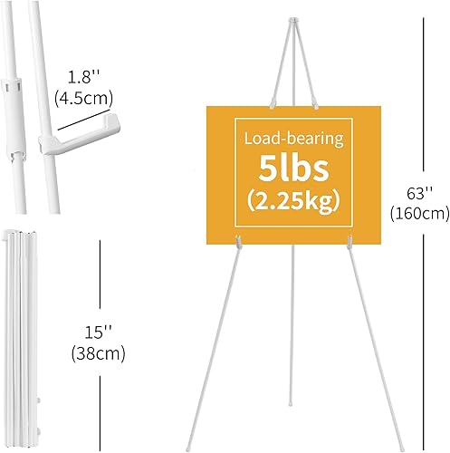 Miniatura 2 de Paquete de 2 soportes de caballete blanco de 63 pulgadas para letrero de boda, exhibición y póster, soporte de cartel para exhibición, caballete de