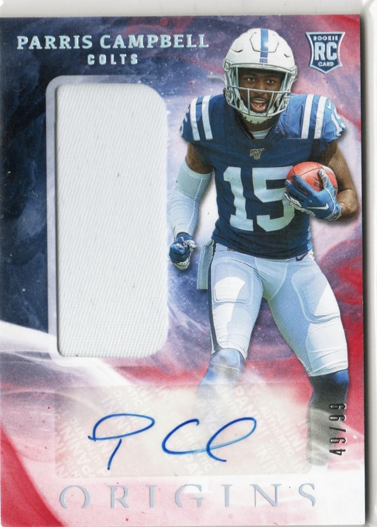 Parris Campbell Rookie Autographed Memorbilia Patch & Serial Numbered # 49/99 Collectible Football Card - 2019 Origins Rookie Football Card # 115 (Colts)