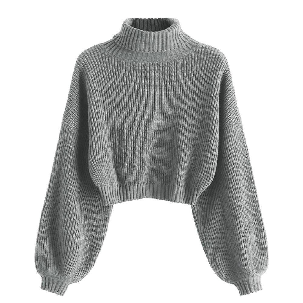 ZAFUL Women's Crew Neck Long Sleeve Pullover Crop Sweater Mock