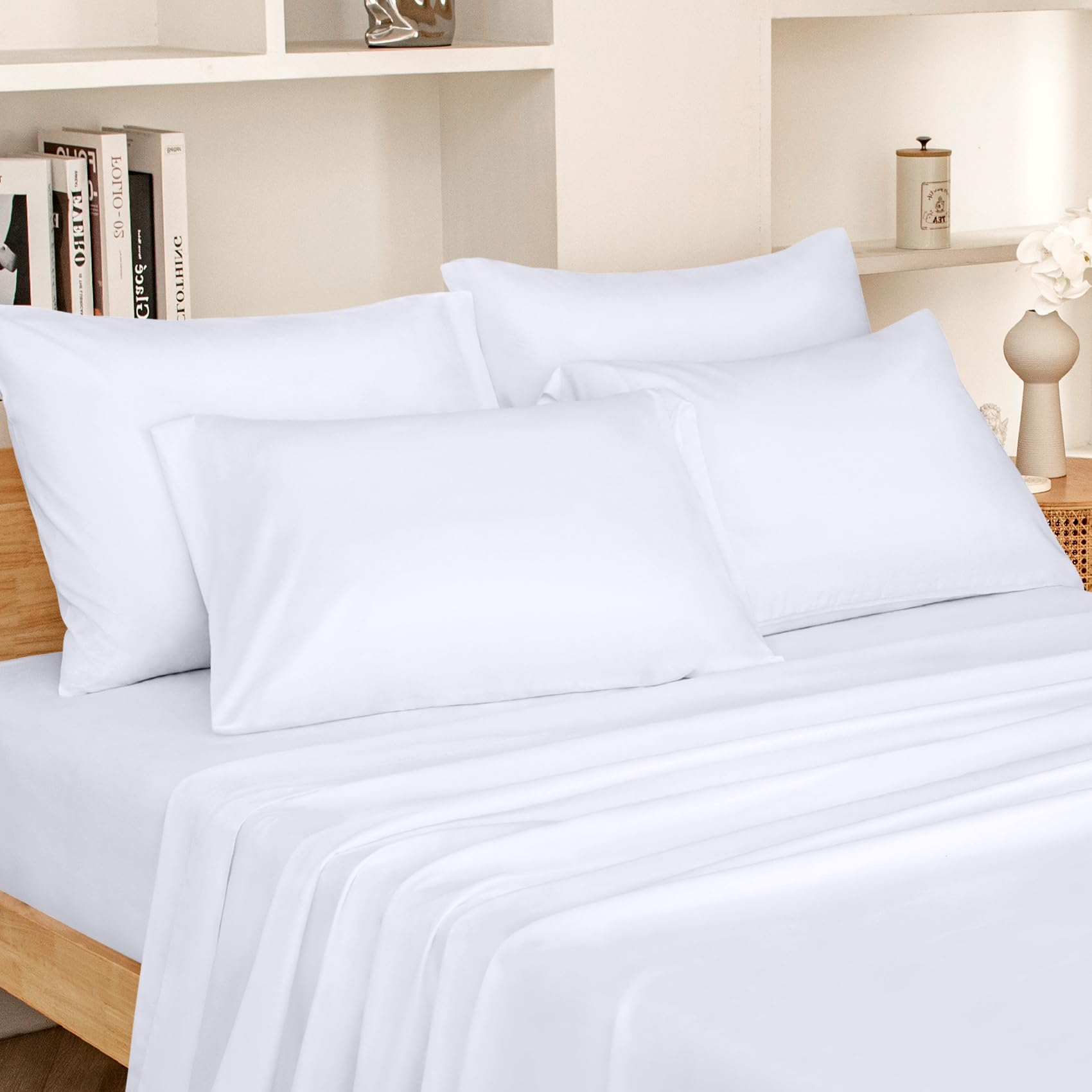 King Size Bed Sheets - 6 Piece Set (White) - Extra Soft Brushed Microfiber 1800 Bedding Sheets, Deep Pocket, Wrinkle & Fade Free