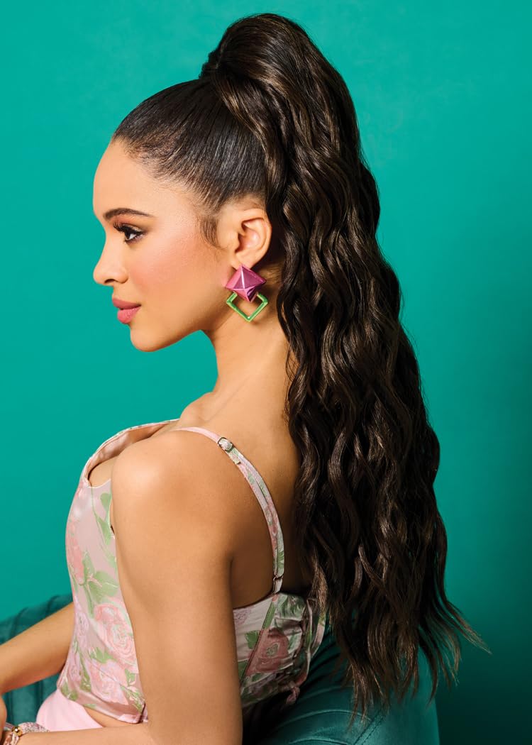 Kim Kimble 26" Trending Waves Pony Hairpiece, Trendy Modern Wavy Ponytail With Built in Claw clip by Hairuwear, MC9/14SS Caramel Latte