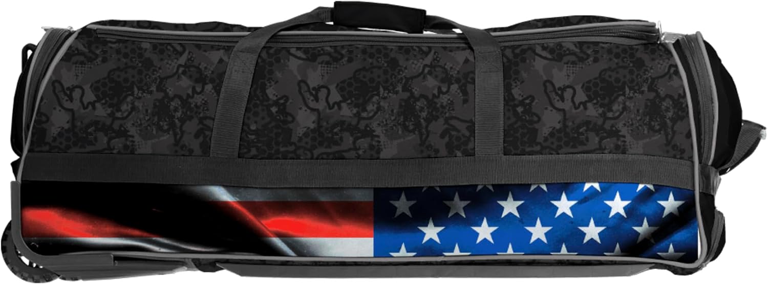 Boombah Brute Rolling Bat Bag - 35" x 15" x 12-1/2" - USA Black Ops Black/Royal/Red - Holds 4 Bats and Room for Gear - Wheeled Bag