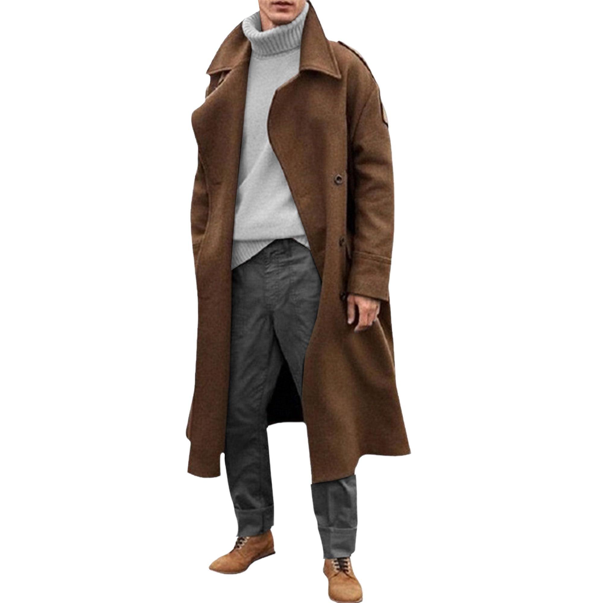 Trench lungo da uomo, monopetto, cappotto invernale da uomo, lunghezza al ginocchio, giacca calda, soprabito vintage con intaglio